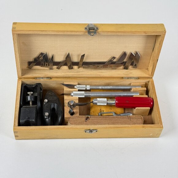 Vintage X-Acto Workshop Crafting Tools Kit Wooden Box Blades Incomplete Set - Picture 10 of 11